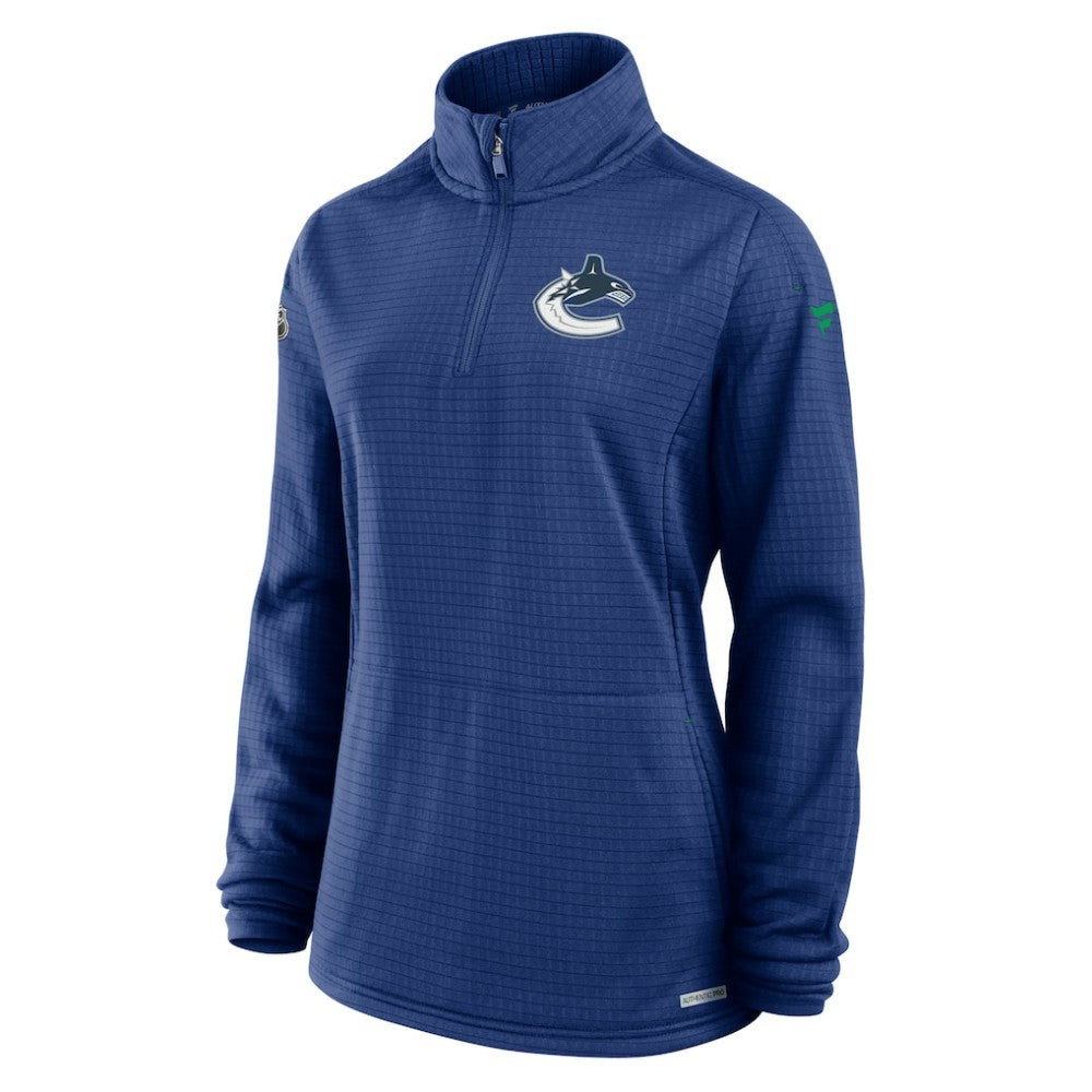 Vancouver Canucks Fanatics Women's Authentic Pro Rink Quarter-Zip Pullover  Blue