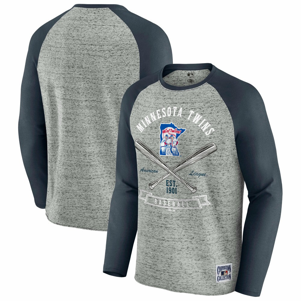 Minnesota Twins Darius Rucker Collection Raw Edge Raglan Long Sleeve Baseball T-Shirt Heather Gray