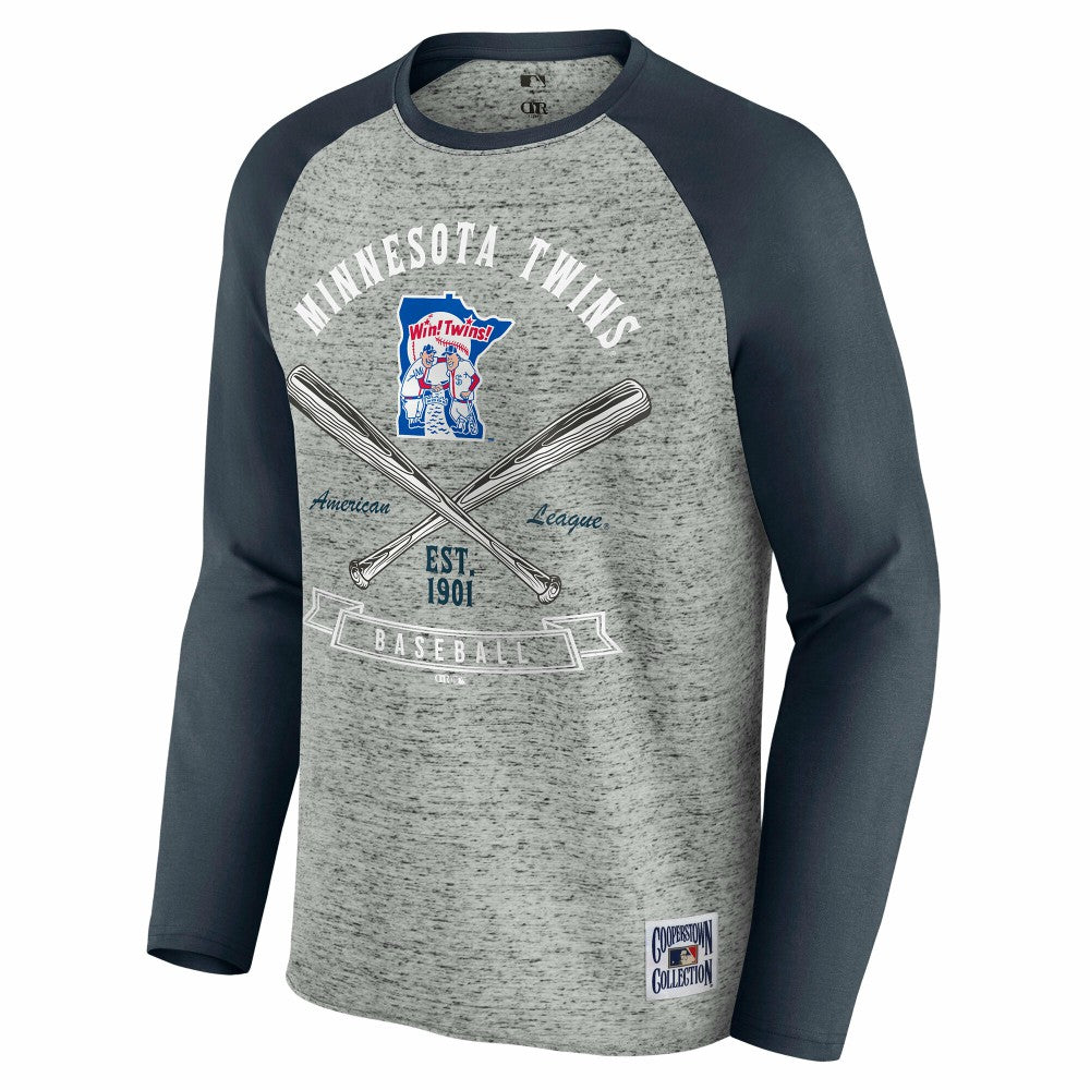 Minnesota Twins Darius Rucker Collection Raw Edge Raglan Long Sleeve Baseball T-Shirt Heather Gray