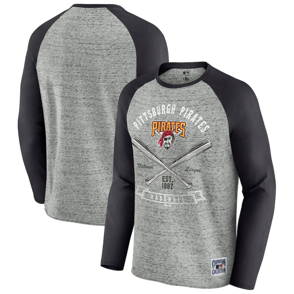 Pittsburgh Pirates Darius Rucker Collection Raw Edge Raglan Long Sleeve Baseball T-Shirt Heather Gray
