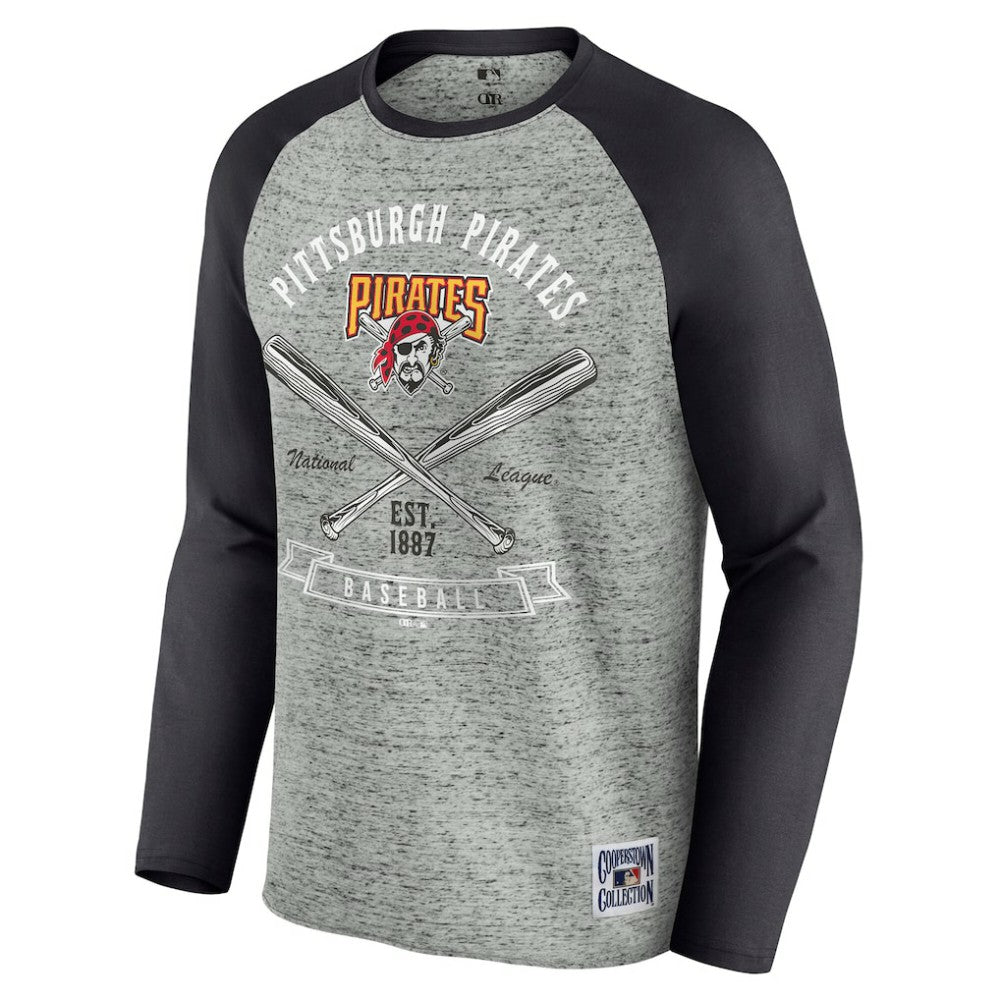 Pittsburgh Pirates Darius Rucker Collection Raw Edge Raglan Long Sleeve Baseball T-Shirt Heather Gray