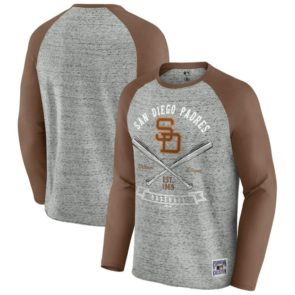 San Diego Padres Darius Rucker Collection Raw Edge Raglan Long Sleeve Baseball T-Shirt Heather Gray