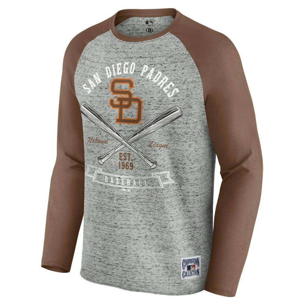 San Diego Padres Darius Rucker Collection Raw Edge Raglan Long Sleeve Baseball T-Shirt Heather Gray