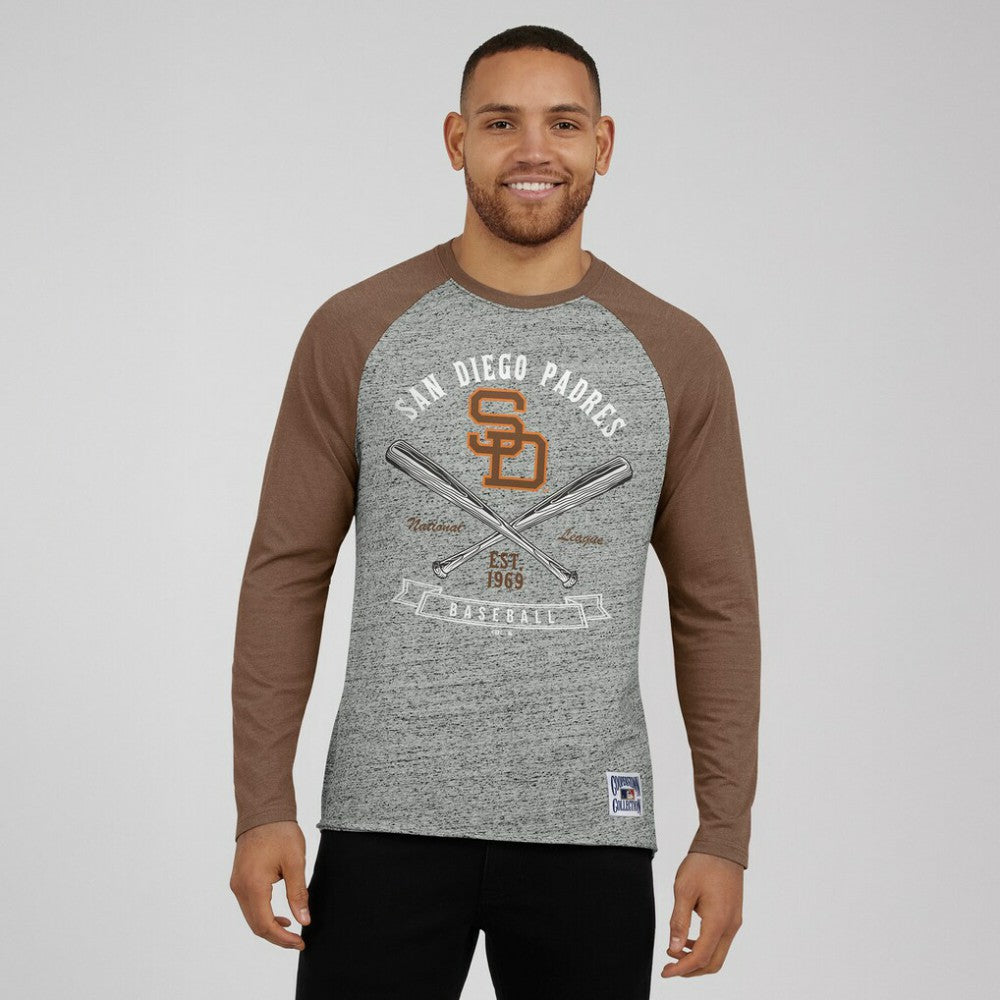 San Diego Padres Darius Rucker Collection Raw Edge Raglan Long Sleeve Baseball T-Shirt Heather Gray