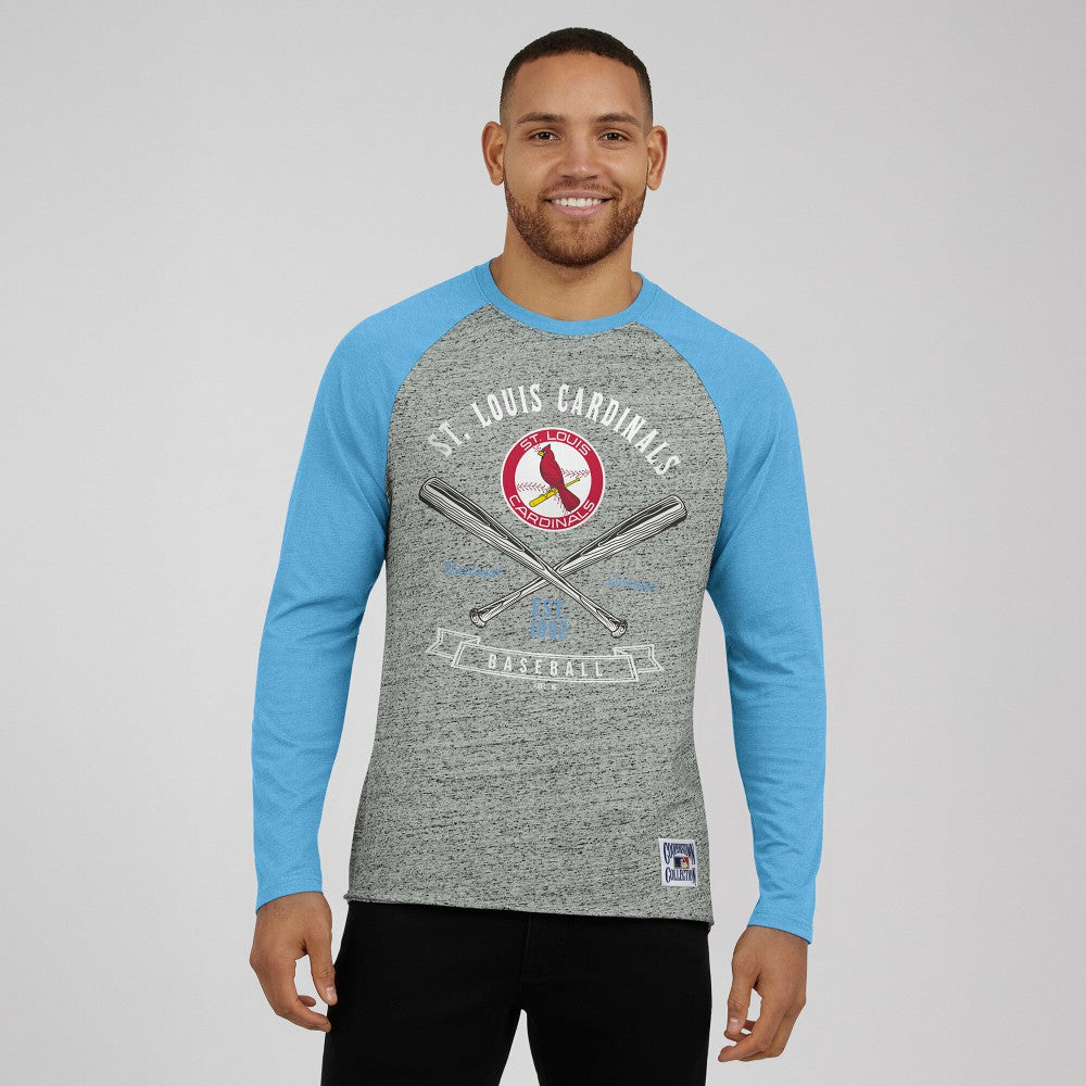 St. Louis Cardinals Darius Rucker Collection Raw Edge Raglan Long Sleeve Baseball T-Shirt Heather Gray