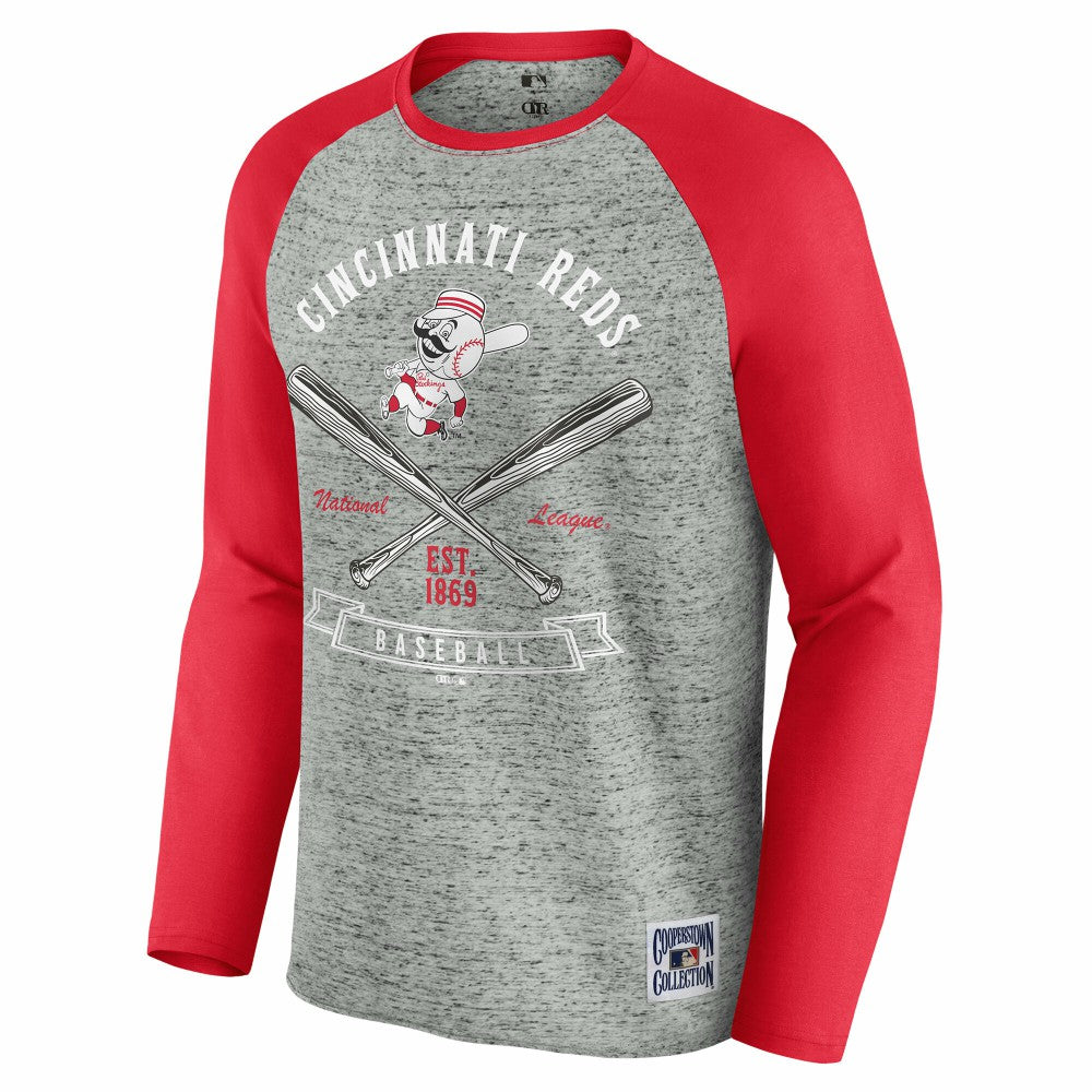 Cincinnati Reds Darius Rucker Collection Raw Edge Raglan Long Sleeve Baseball T-Shirt Heather Gray