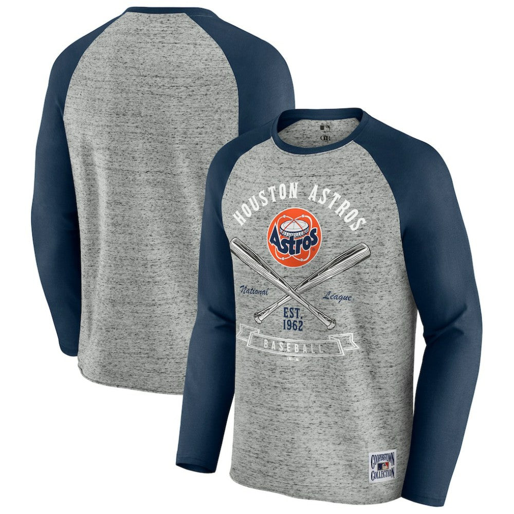 Houston Astros Darius Rucker Collection Raw Edge Raglan Long Sleeve Baseball T-Shirt Heather Gray