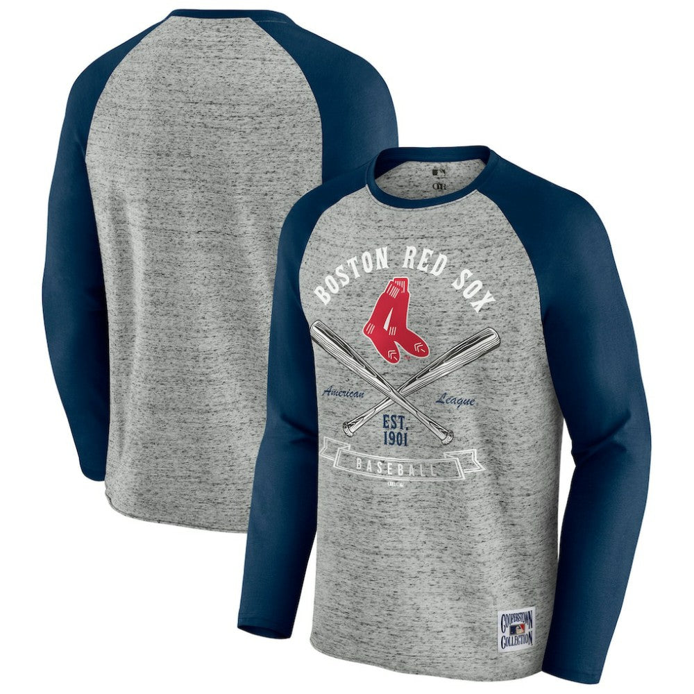 Boston Red Sox Darius Rucker Collection Raw Edge Raglan Long Sleeve Baseball T-Shirt Heather Gray