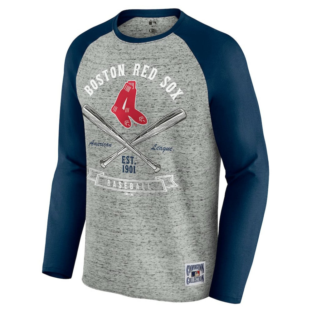 Boston Red Sox Darius Rucker Collection Raw Edge Raglan Long Sleeve Baseball T-Shirt Heather Gray