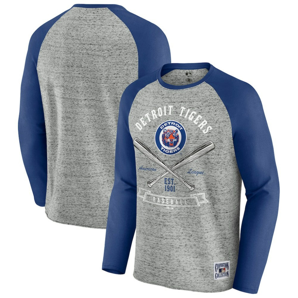 Detroit Tigers Darius Rucker Collection Raw Edge Raglan Long Sleeve Baseball T-Shirt Heather Gray