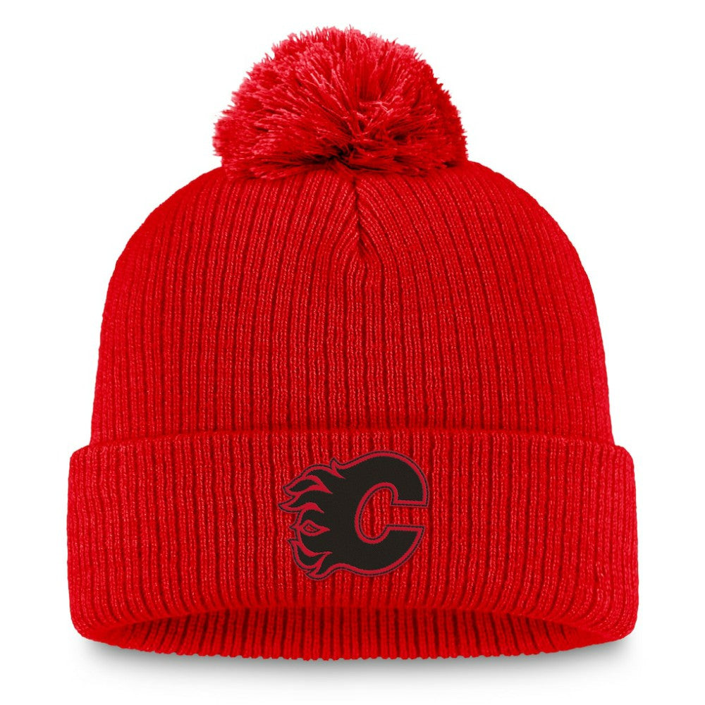Calgary Flames Fanatics Women's Cuffed Knit Hat with Pom Red