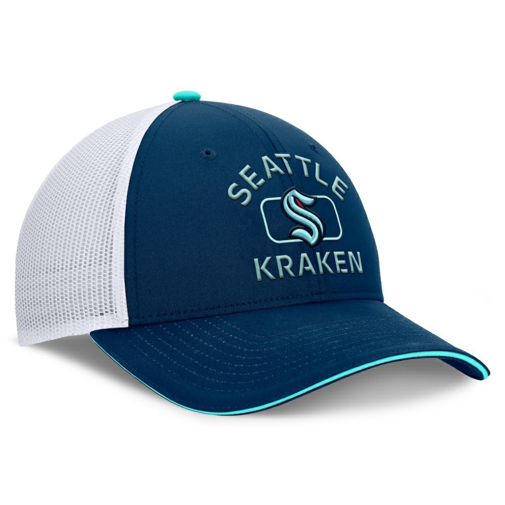 Seattle Kraken Fanatics Authentic Pro Rink Adjustable Trucker Hat Deep Sea Blue/White