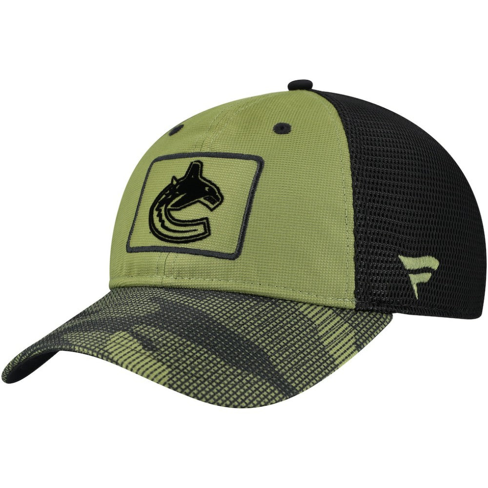 Vancouver Canucks Fanatics Military Appreciation Trucker Adjustable Hat Olive