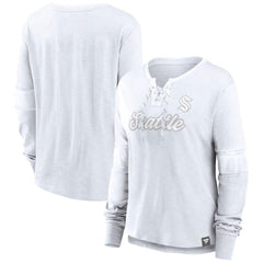 Seattle Kraken Fanatics Women's White Out Lace-Up Fashion Long Sleeve T-Shirt