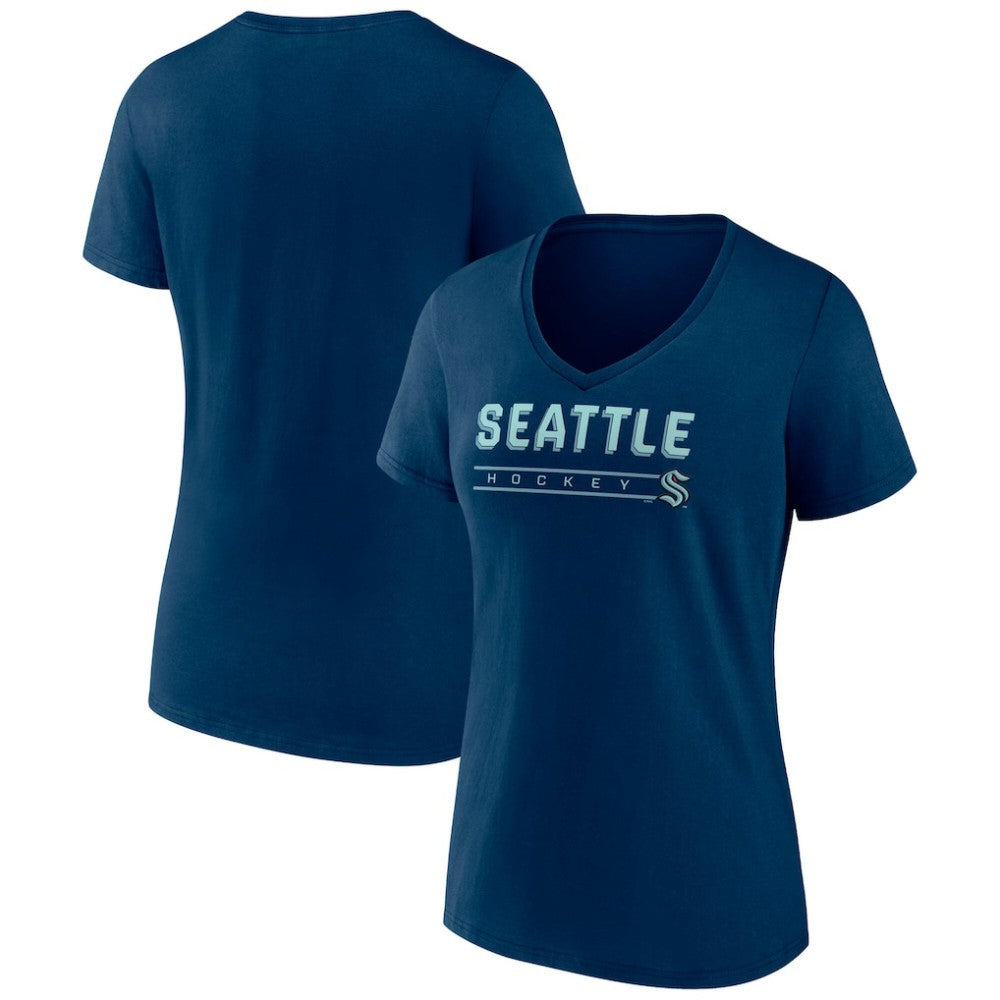 Seattle Kraken Fanatics Women's V-Neck T-Shirt Deep Sea Blue