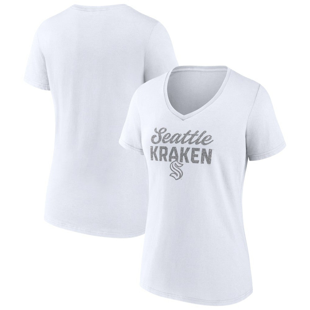 Seattle Kraken Fanatics Women's White Out V-Neck T-Shirt