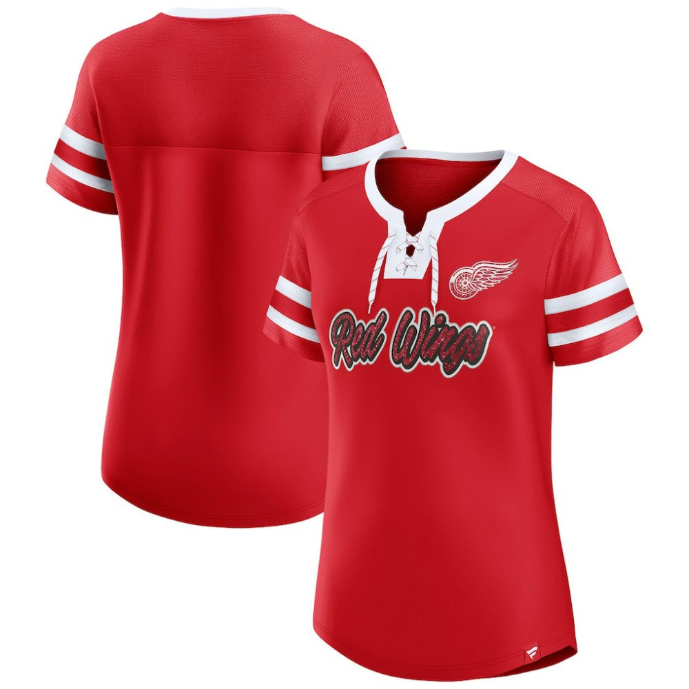 Detroit Red Wings Fanatics Women's Iconic Athena Lace-Up T-Shirt Red