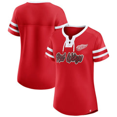 Detroit Red Wings Fanatics Women's Iconic Athena Lace-Up T-Shirt Red