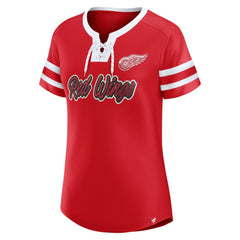 Detroit Red Wings Fanatics Women's Iconic Athena Lace-Up T-Shirt Red