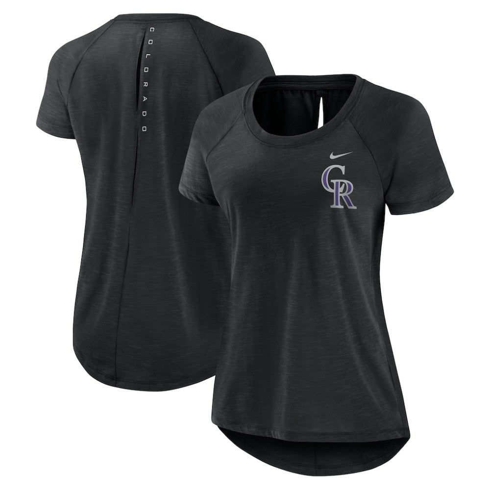 Colorado Rockies Women's Summer Breeze Raglan Fashion T-Shirt Heather Black | Nike
