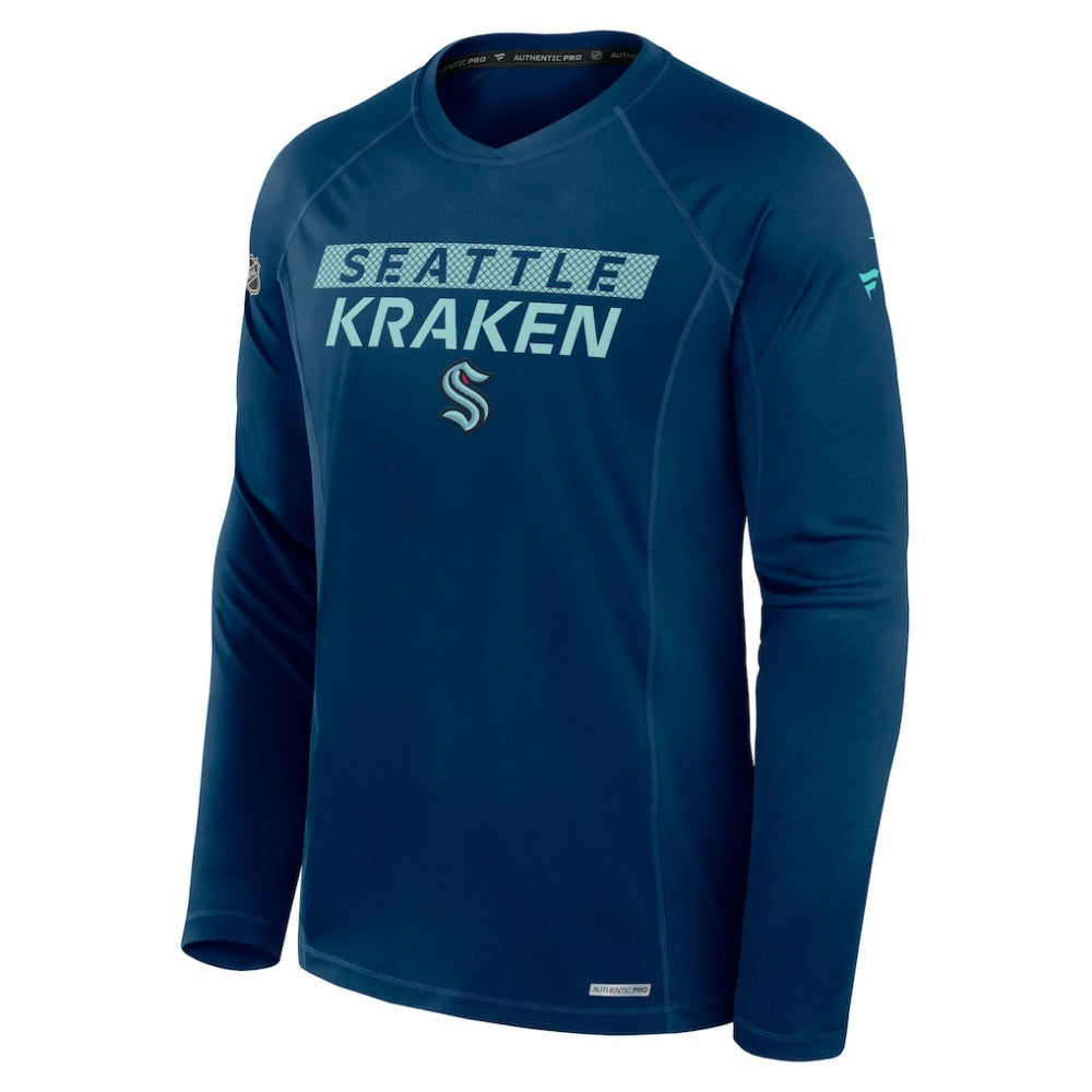 Seattle Kraken Fanatics Authentic Pro Rink Tech Raglan Long Sleeve T-Shirt Deep Sea Blue