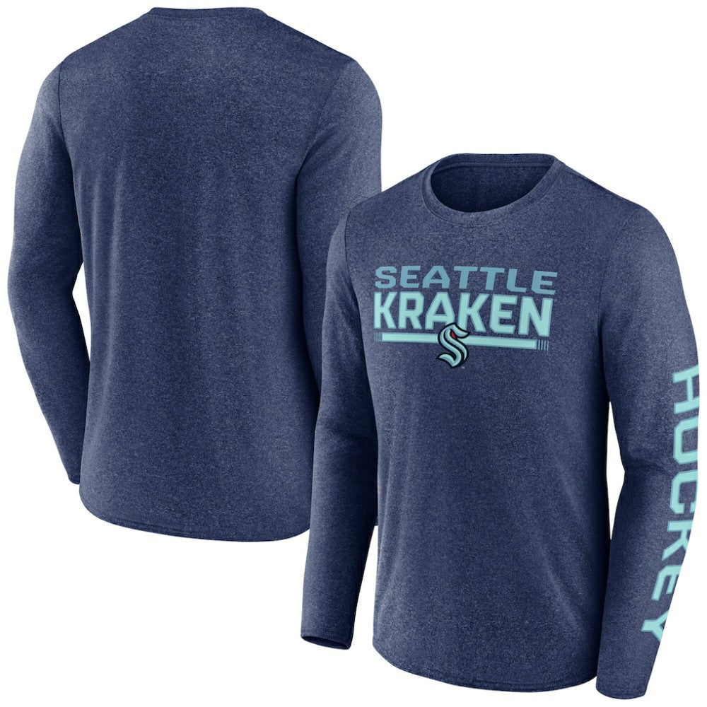 Seattle Kraken Fanatics Sweep Iconic Synthetic Long Sleeve T-Shirt Heather Deep Sea Blue