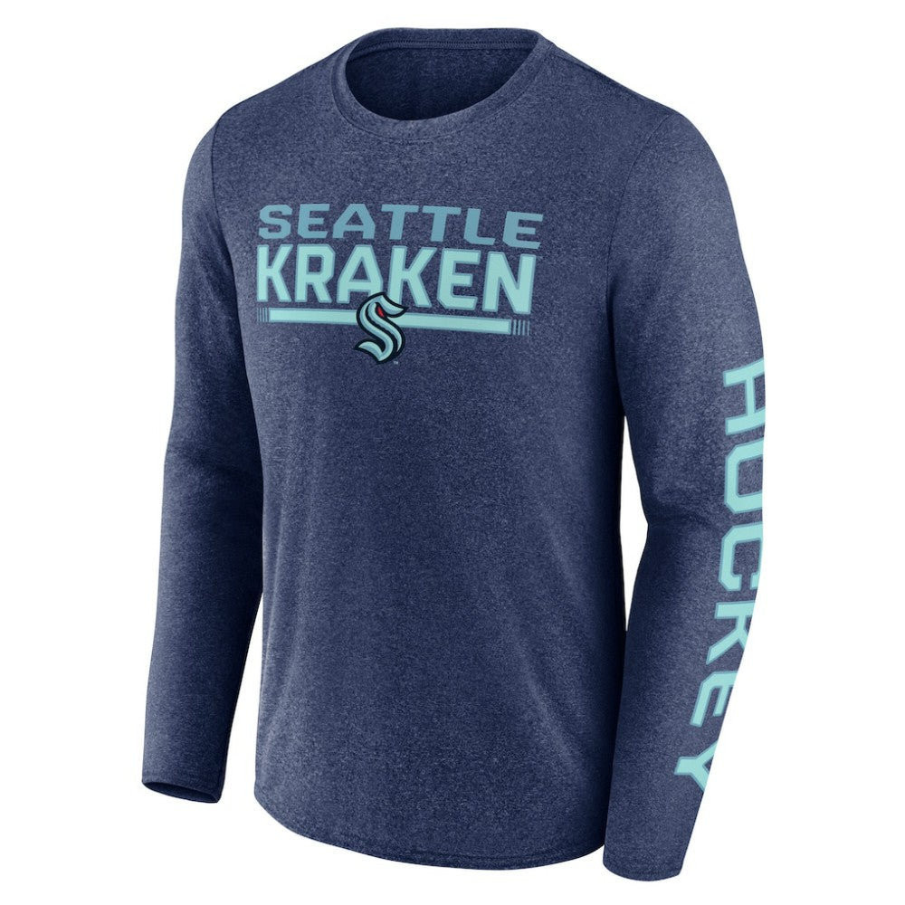 Seattle Kraken Fanatics Sweep Iconic Synthetic Long Sleeve T-Shirt Heather Deep Sea Blue