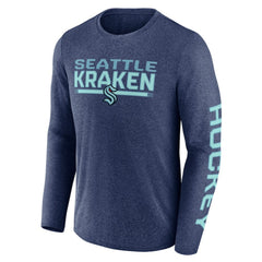 Seattle Kraken Fanatics Sweep Iconic Synthetic Long Sleeve T-Shirt Heather Deep Sea Blue
