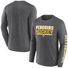 Pittsburgh Penguins Fanatics Sweep Iconic Synthetic Long Sleeve T-Shirt Heather Charcoal