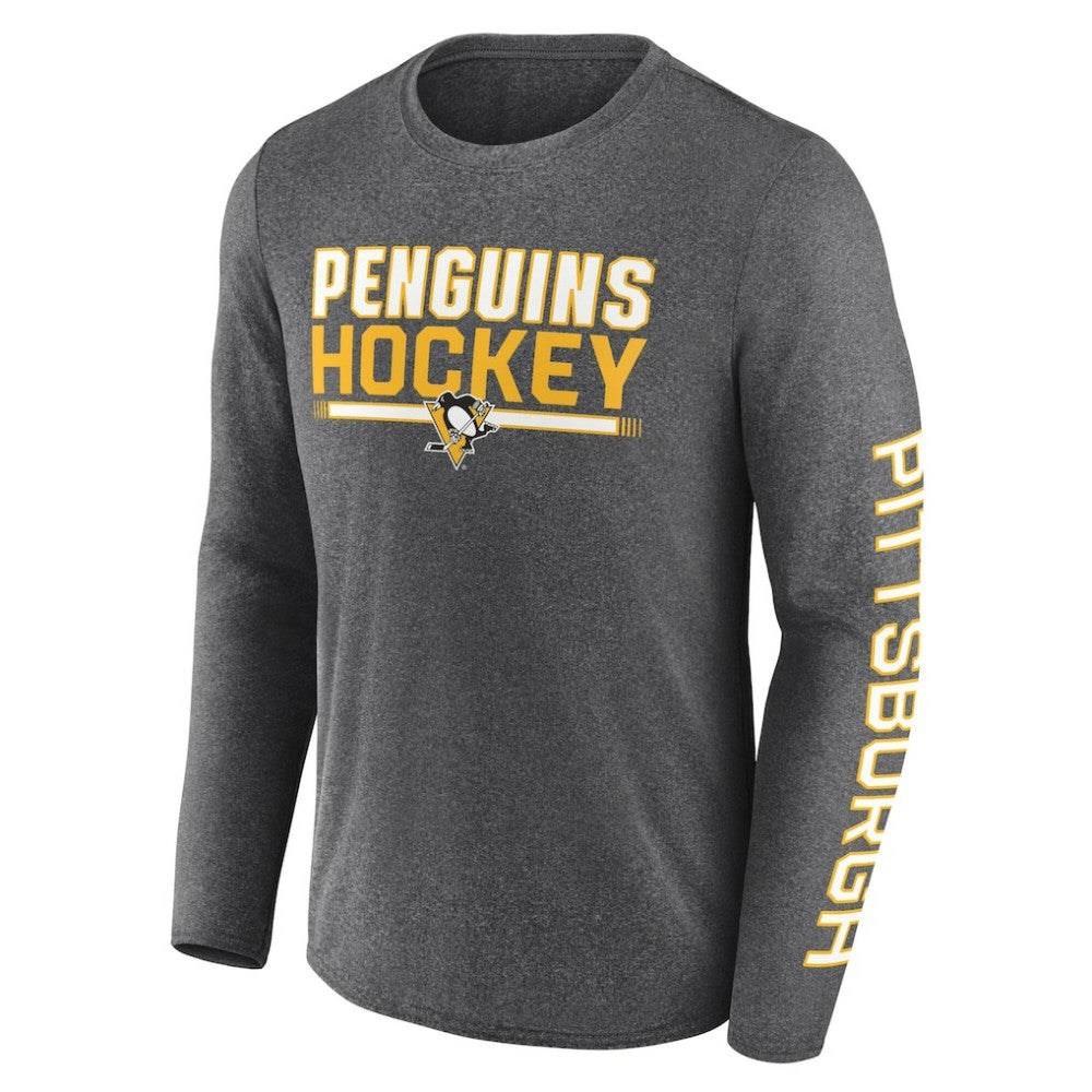 Pittsburgh Penguins Fanatics Sweep Iconic Synthetic Long Sleeve T-Shirt Heather Charcoal