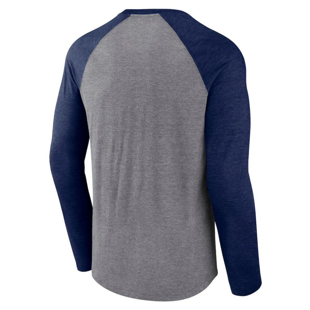 Pittsburgh Penguins Fanatics Goal Crease Raglan Tri-Blend Long Sleeve T-Shirt Heather Gray/Heather Navy