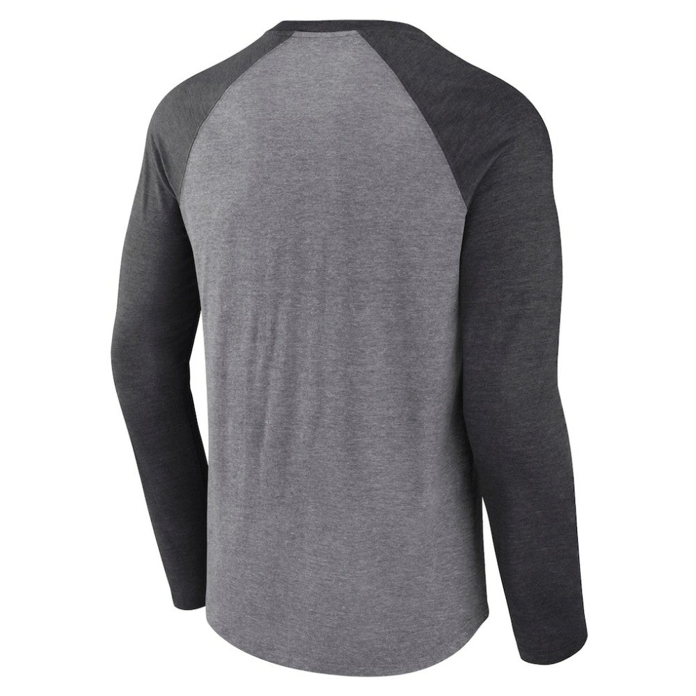 Boston Bruins Fanatics Goal Crease Raglan Tri-Blend Long Sleeve T-Shirt Heather Gray/Heather Charcoal