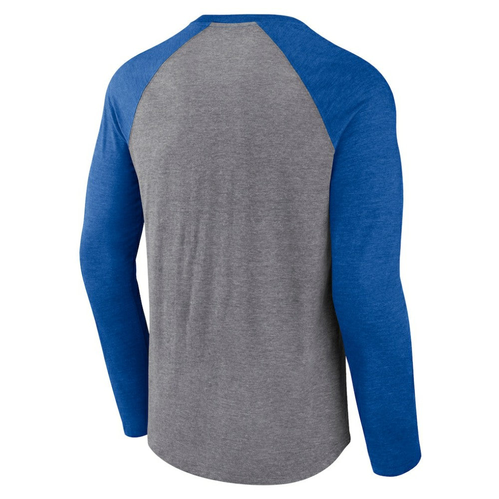 St. Louis Blues Fanatics 2022 NHL Winter Classic Vintage Distressed Raglan Tri-Blend Long Sleeve T-Shirt Heather Gray/Heather Blue