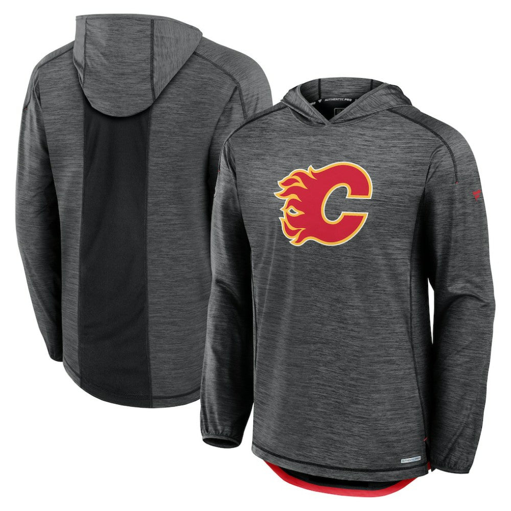 Calgary Flames Fanatics Authentic Pro Rink Pullover Hoodie Heather Charcoal