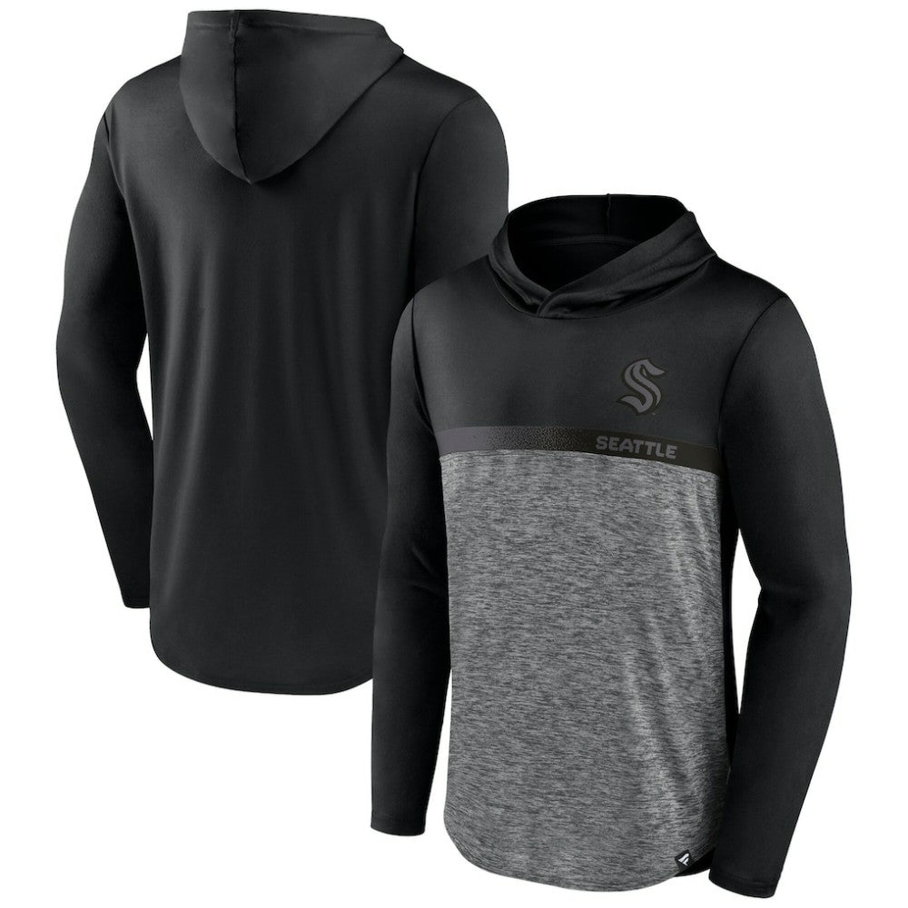 Seattle Kraken Fanatics Iconic Defender Pullover Hoodie Black/Heather Charcoal