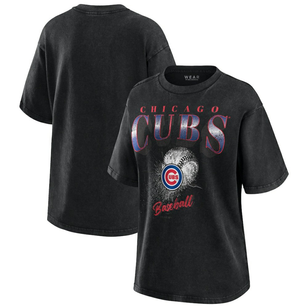 Chicago Cubs WEAR by Erin Andrews Women's Oversized Boyfriend T-Shirt Charcoal