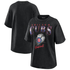 Chicago Cubs WEAR by Erin Andrews Women's Oversized Boyfriend T-Shirt Charcoal