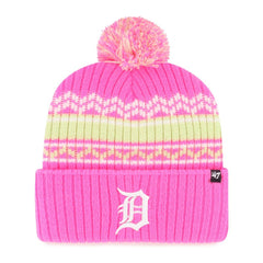 Detroit Tigers Youth Polar Vortex Cuffed Knit Hat with Pom Pink | 47 brand