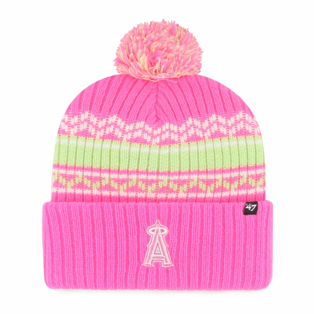 Los Angeles Angels Youth Polar Vortex Cuffed Knit Hat with Pom Pink | 47 brand