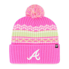 Atlanta Braves Youth Polar Vortex Cuffed Knit Hat with Pom Pink | 47 brand