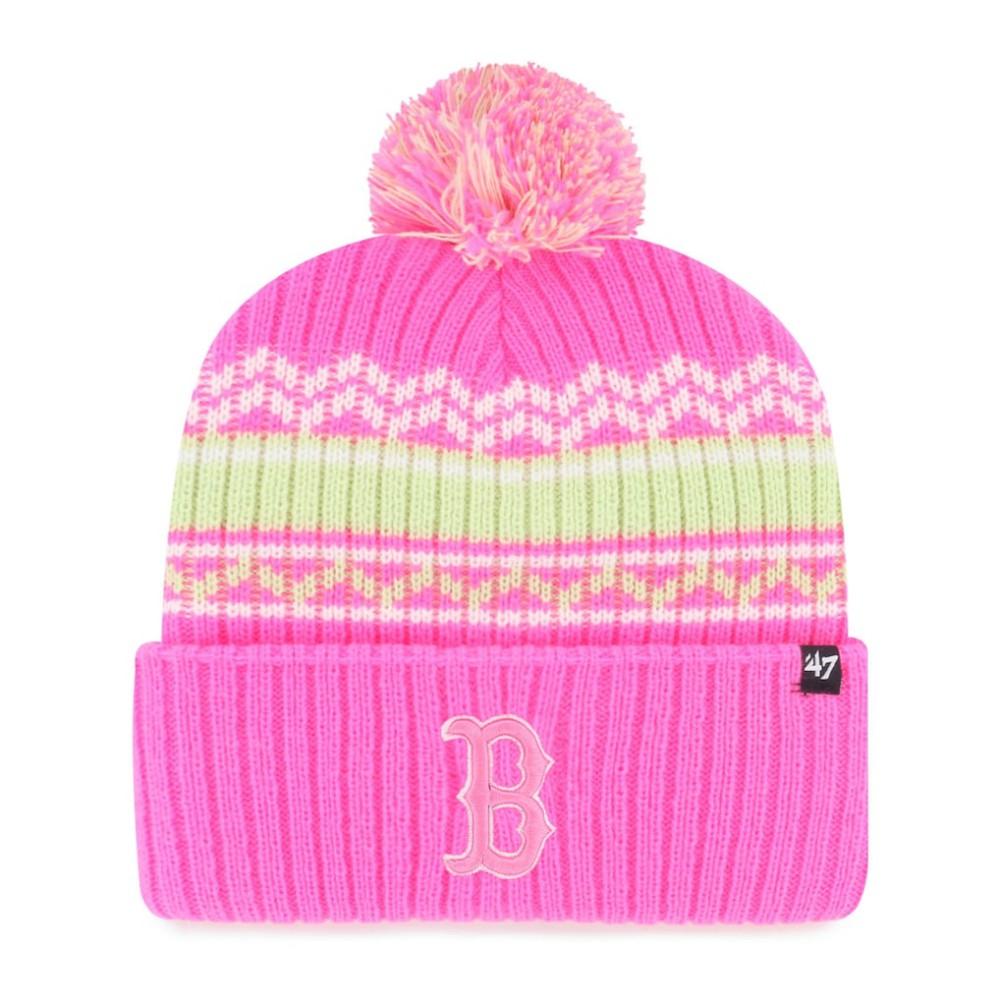 Boston Red Sox Youth Polar Vortex Cuffed Knit Hat with Pom Pink | 47 brand