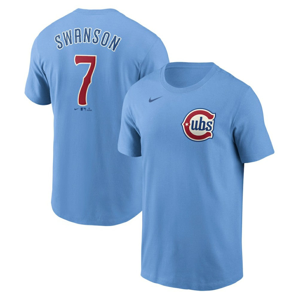 Dansby Swanson Chicago Cubs Fuse Name & Number T-Shirt Light Blue | Nike