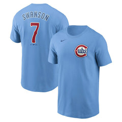Dansby Swanson Chicago Cubs Fuse Name & Number T-Shirt Light Blue | Nike
