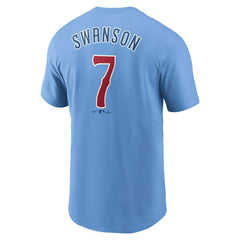 Dansby Swanson Chicago Cubs Fuse Name & Number T-Shirt Light Blue | Nike