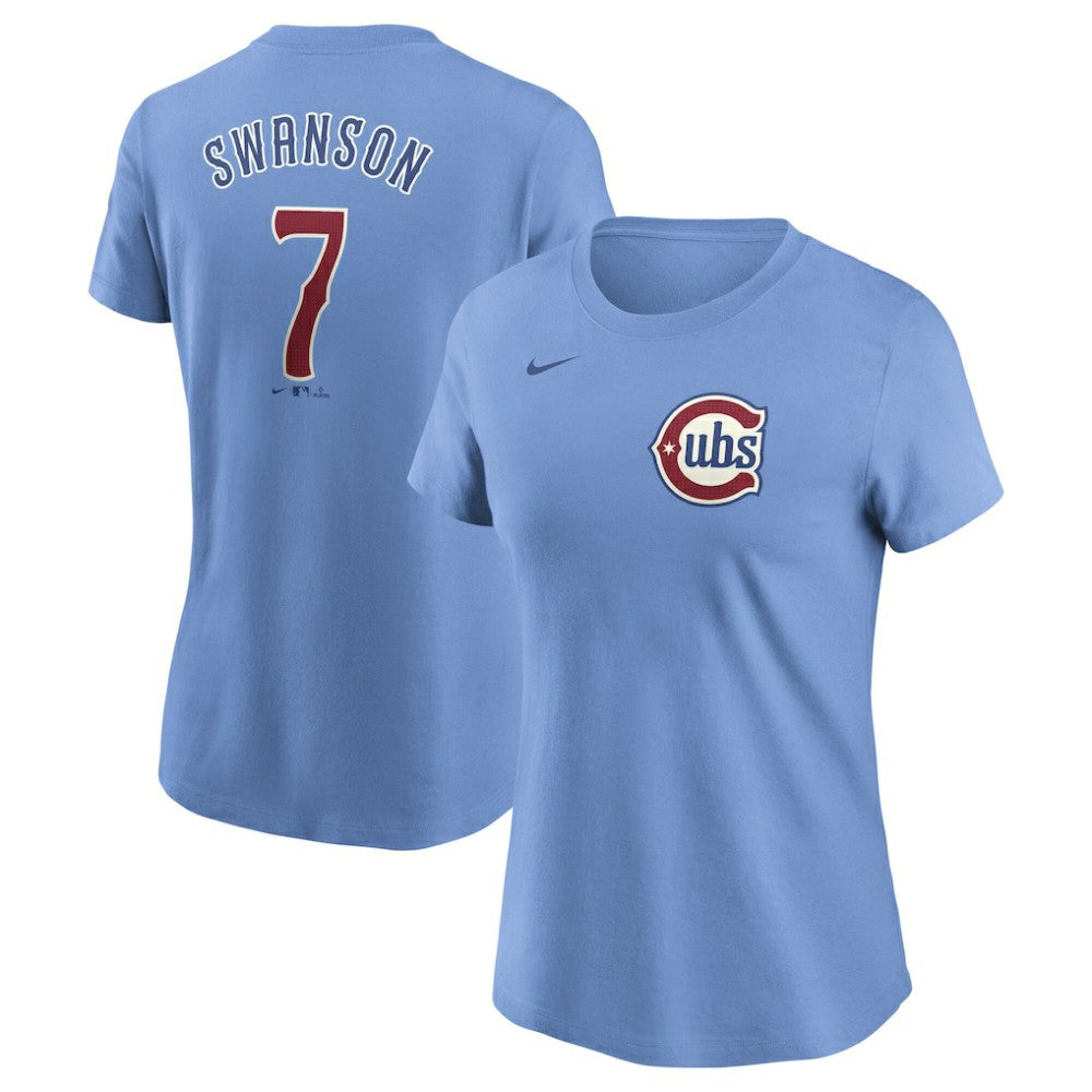 Dansby Swanson Chicago Cubs Women's Cooperstown Collection Fuse Name & Number T-Shirt Light Blue | Nike