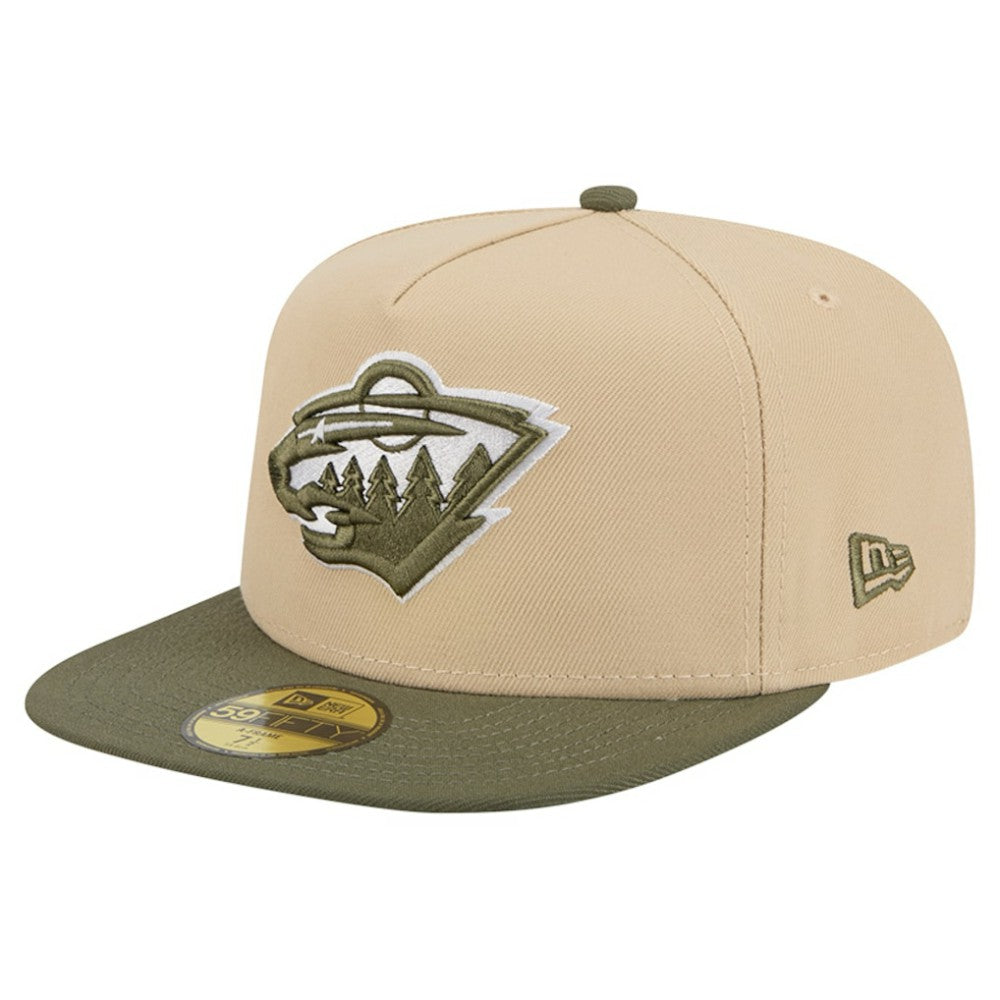 Minnesota Wild New Era Color Pack Two-Tone 59FIFTY A-Frame Fitted Hat Tan/Olive