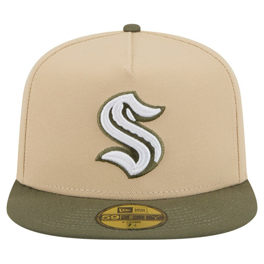 Seattle Kraken New Era Color Pack Two-Tone 59FIFTY A-Frame Fitted Hat Tan/Olive
