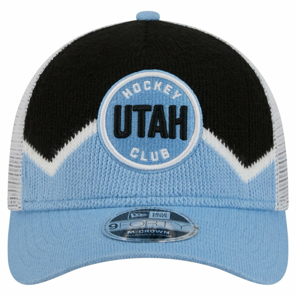 Utah Mammoth New Era Hockey Sock 9FORTY A-Frame M-Crown Adjustable Trucker Hat Light Blue/Black