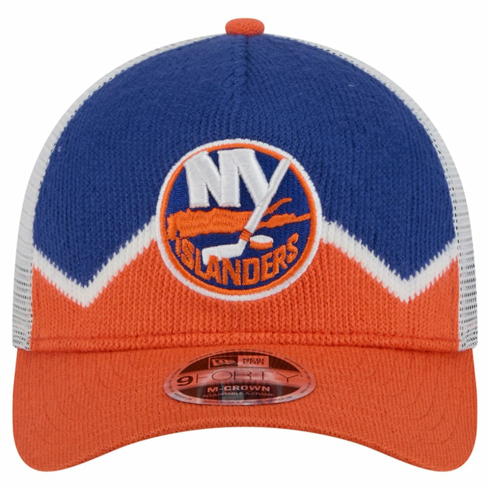 New York Islanders New Era Hockey Sock 9FORTY A-Frame M-Crown Adjustable Trucker Hat Orange/Royal