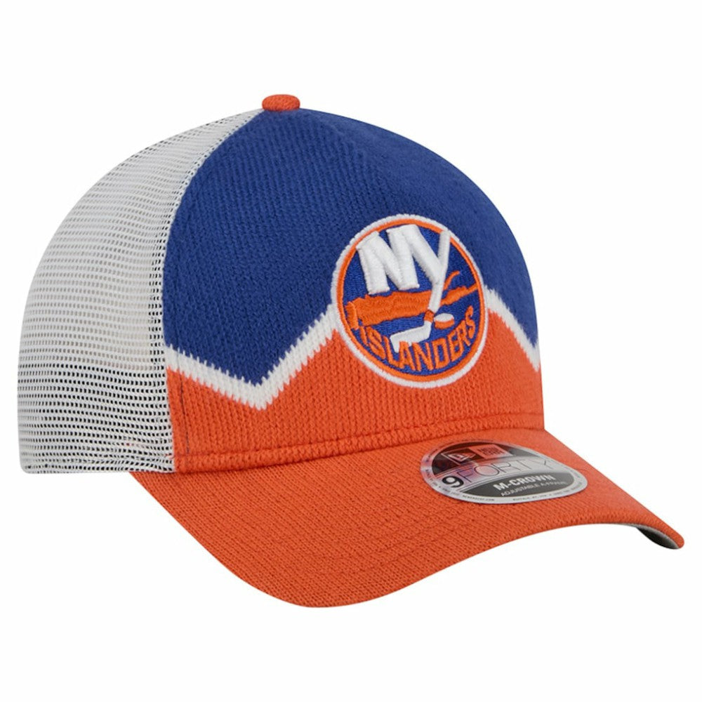 New York Islanders New Era Hockey Sock 9FORTY A-Frame M-Crown Adjustable Trucker Hat Orange/Royal